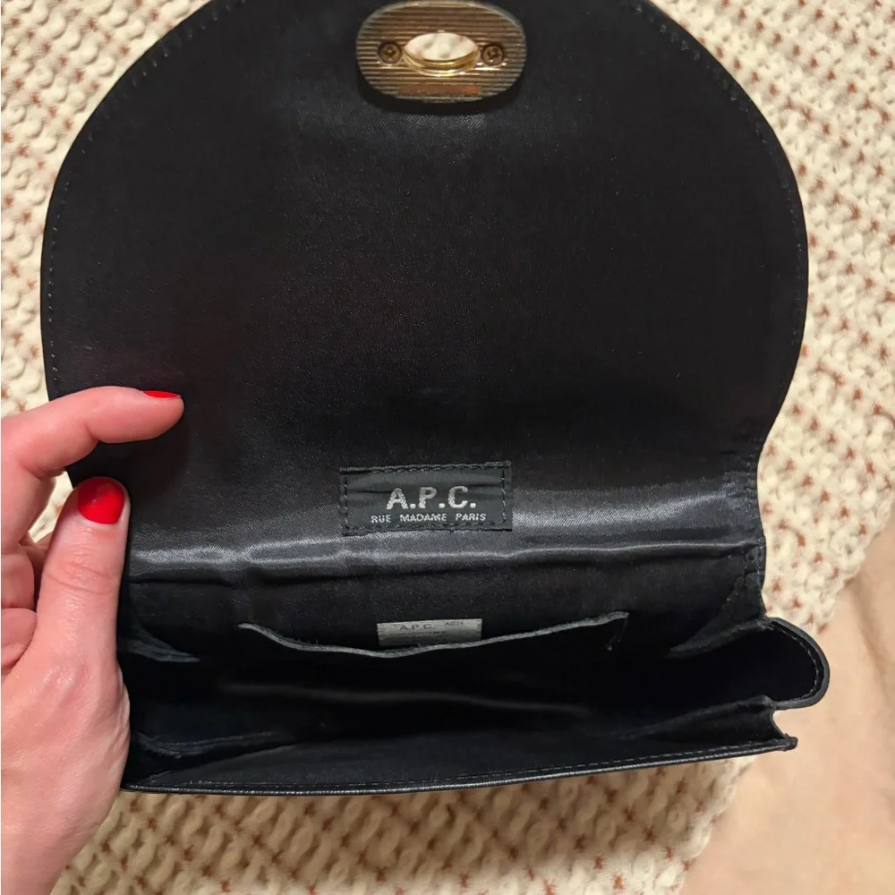 Vintage A.P.C. Half Moon Bag, Black Leather with Gold Chain